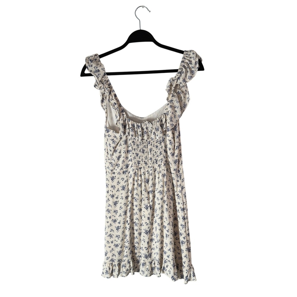 NWOT Reformation Paris Mini Dress White Blue Floral Ruffle Cottagecore 12‎ L - Picture 5 of 10